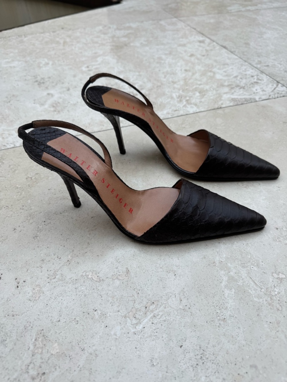 Walter Steiger Textured Leather Slingback Pointed Heels